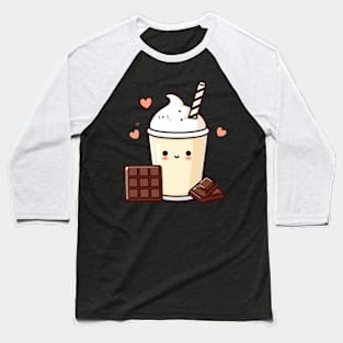 Kawaii Vanilla Milkshake with Chocolate Bars and Hearts | Kawaii Food Lovers Baseball T-Shirt